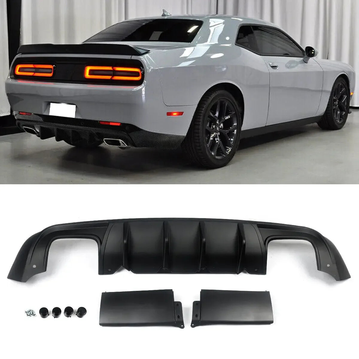 Dodge Challenger Shark Fins Rear Bumper Lip Diffuser - 2015-2023  Matte Black