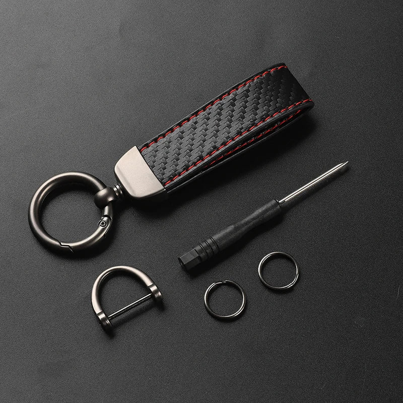 Carbon Fiber Leather Keychain