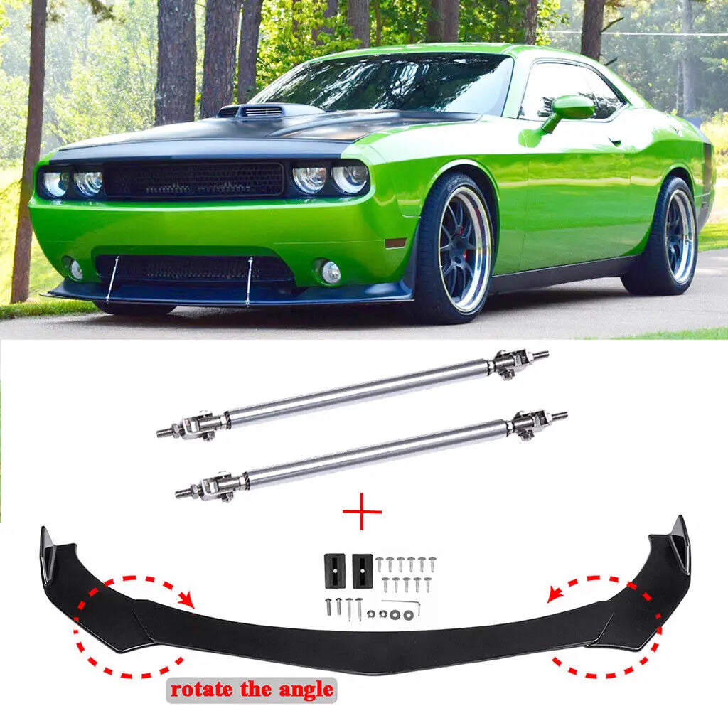 Front Bumper Lip Splitter Spoiler + Strut Rods - Dodge Challenger SRT SXT RT